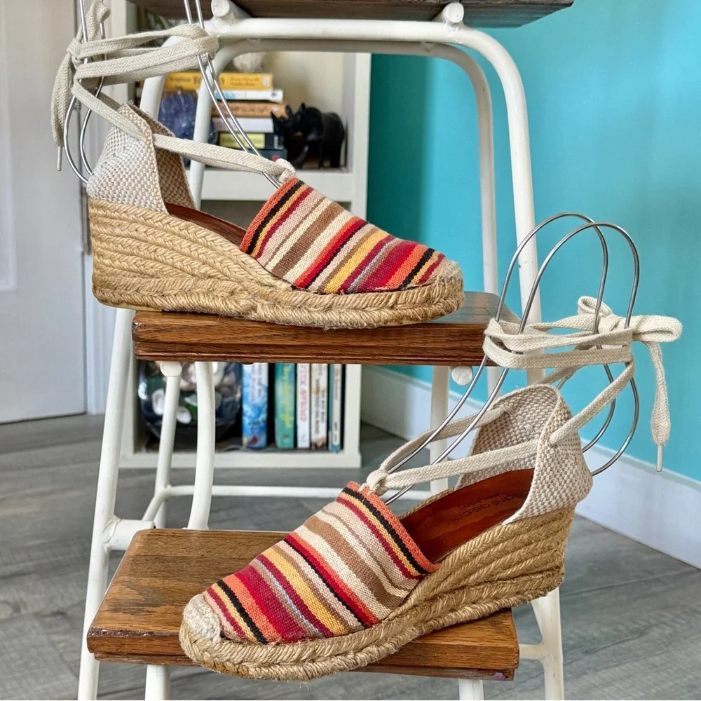 Andre Assous Striped Wedge Lace Up Espadrilles (size 6)